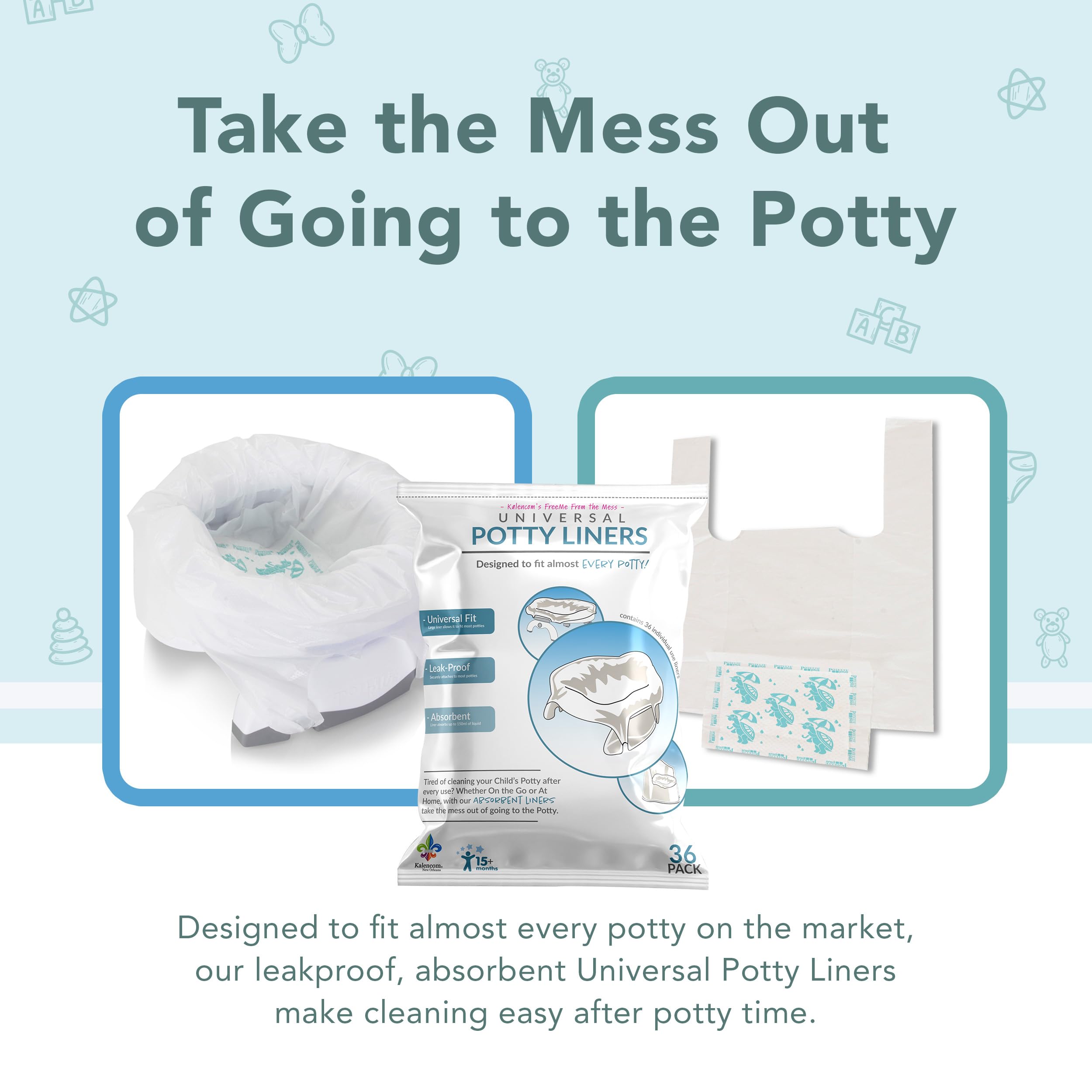 Kalencom Universal Potty Liners are leakproof and absorbent for mess-free moments