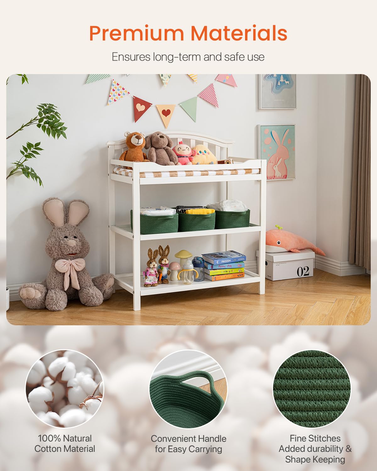 KALLAX small woven basket as nursery organizer for bibs and toys.