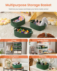 KALLAX small-woven basket nursery organization with towels, bibs, and toys.