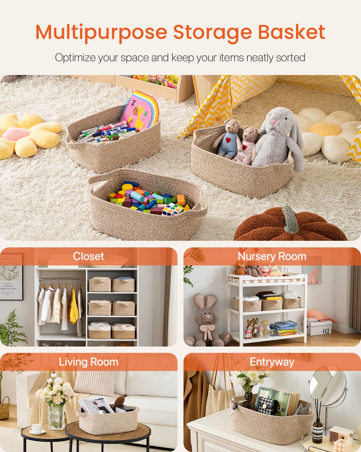 KALLAX small woven basket in nursery stores bibs and towels neatly
