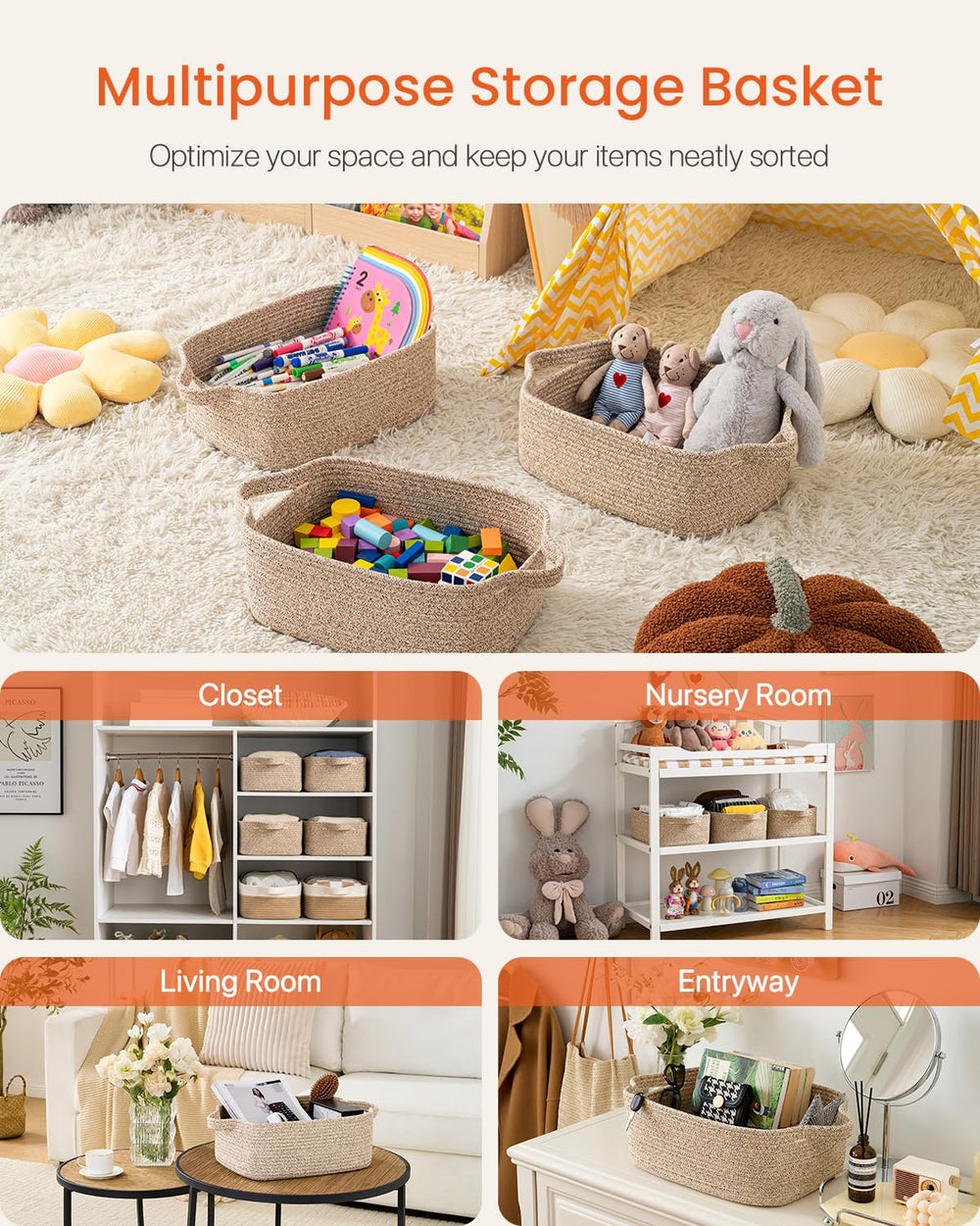 KALLAX small woven basket in nursery stores bibs and towels neatly
