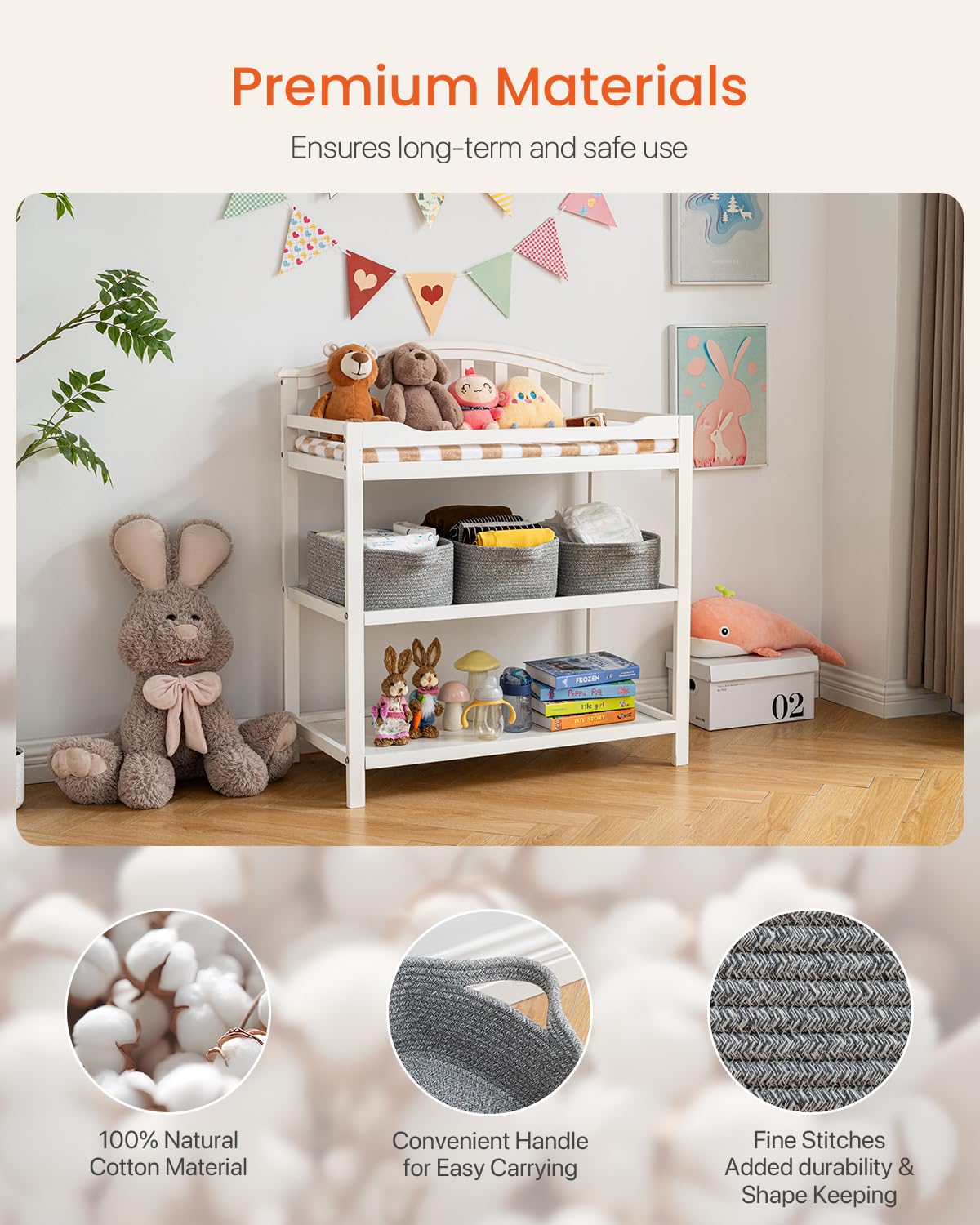 KALLAX small woven basket nursery storage with baby essentials neatly contained.