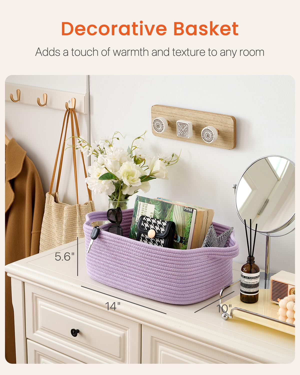 KALLAX small woven basket organizing towels and toys on a shelf.