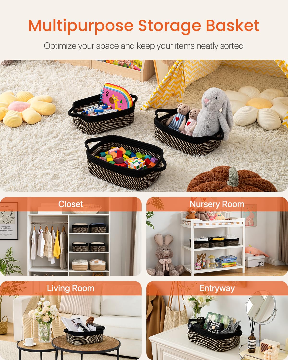KALLAX small woven basket stores toys and remotes in style.