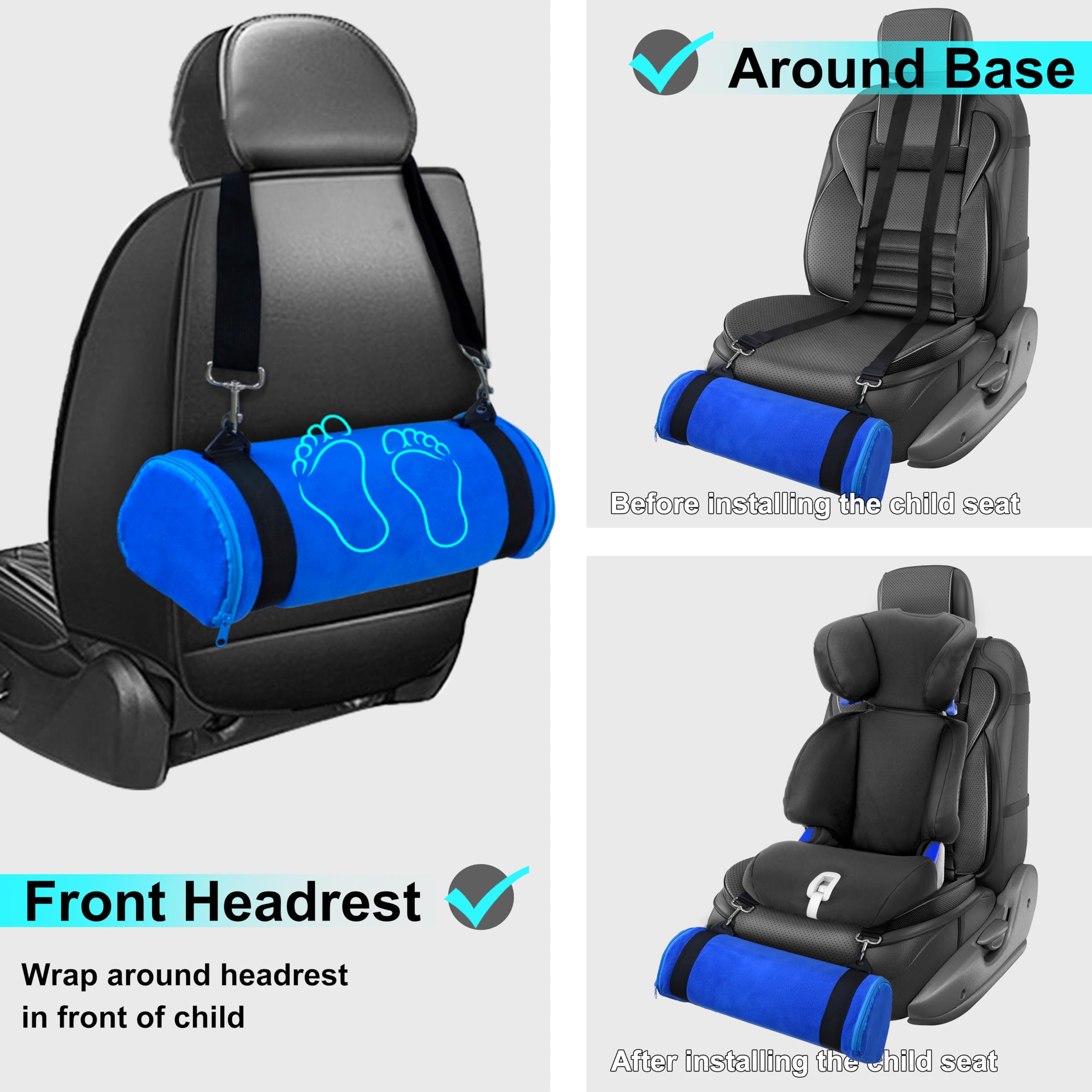 Kalnweis car seat foot rest in blue color matching child's car seat.