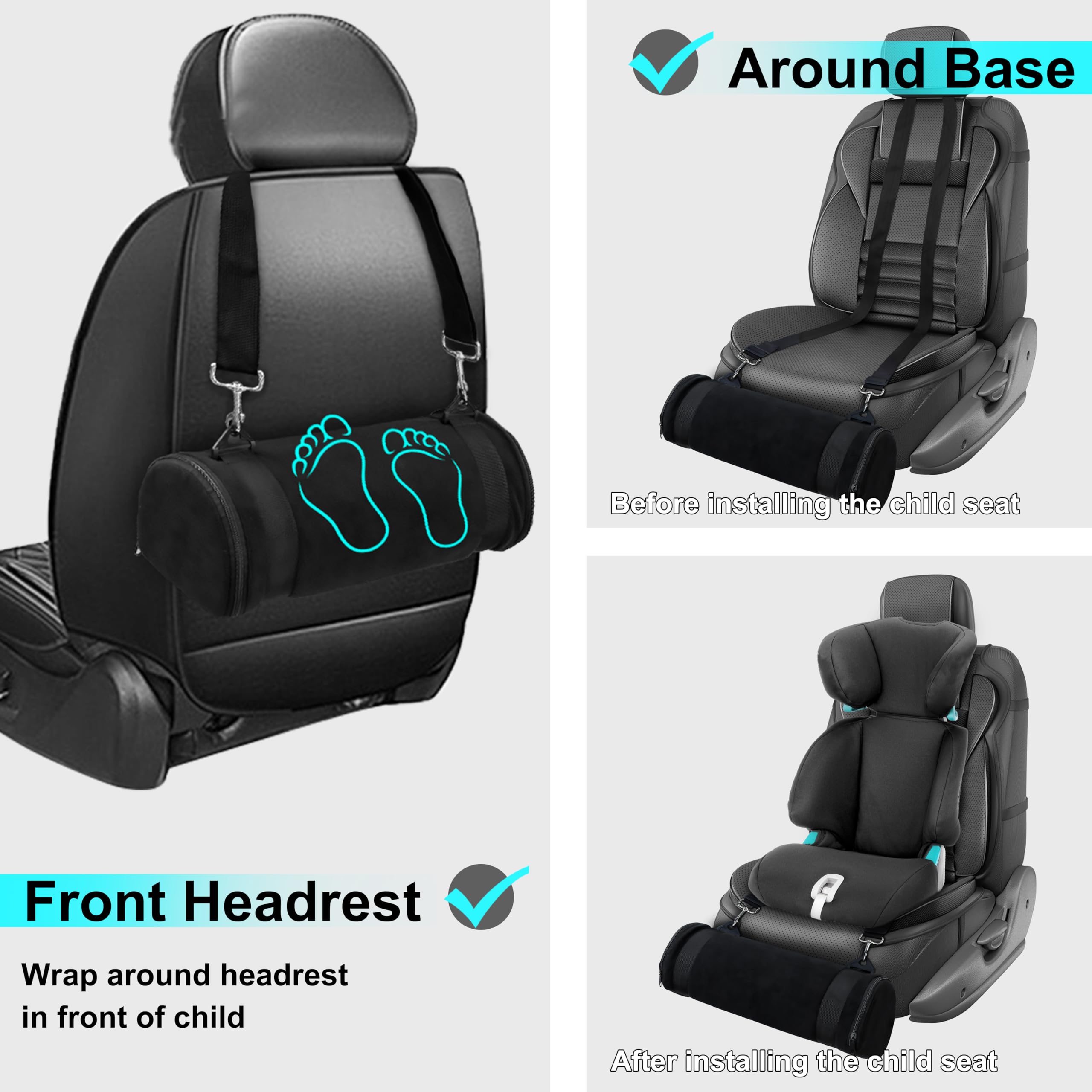 Kalnweis car seat foot rest in-use promotes relaxed posture on long trips.
