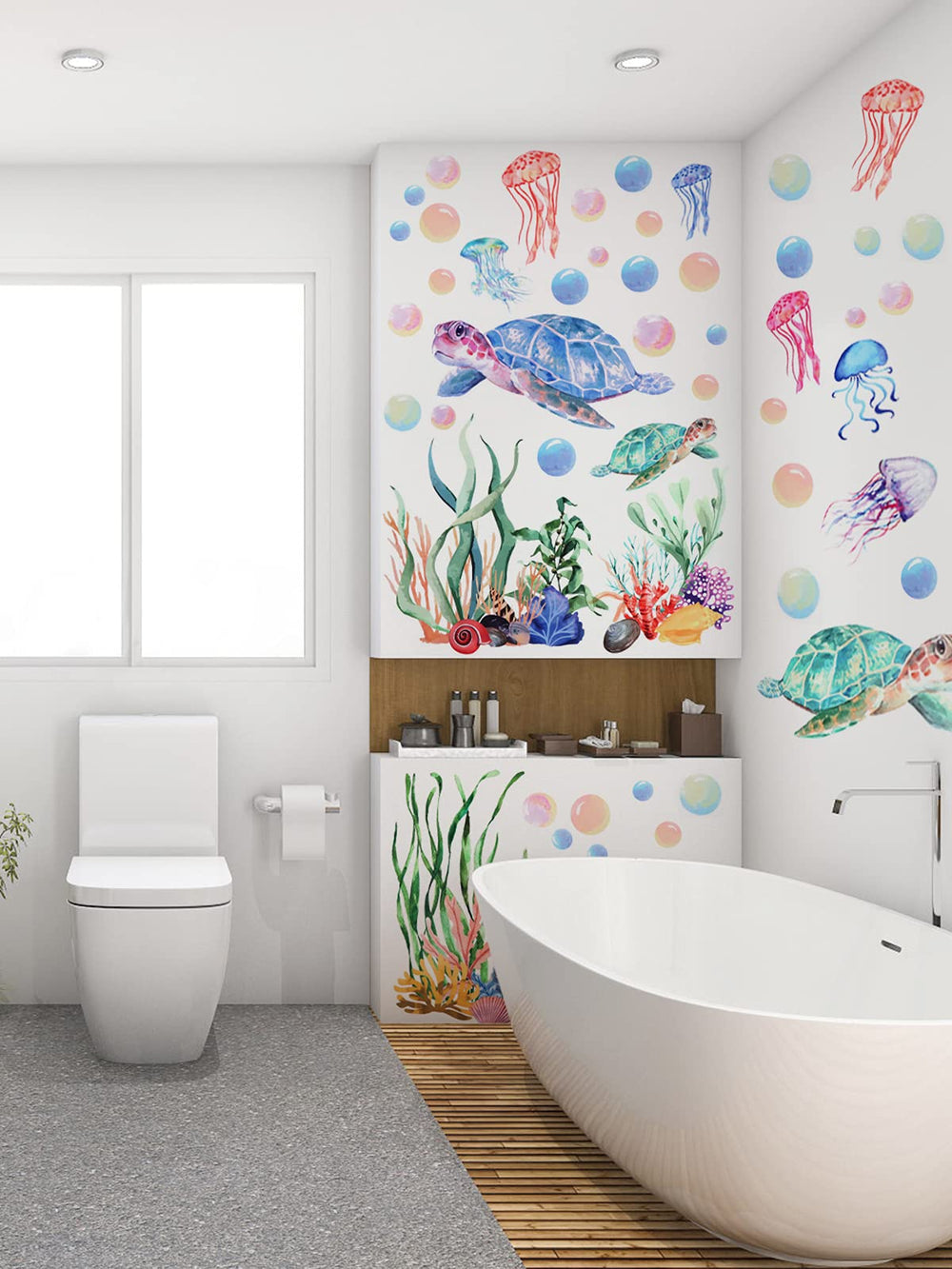 Kalolary 3D under-the-sea wall decal jellyfish adds graceful motion and whimsy.