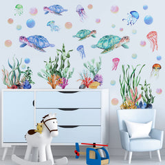 Kalolary 3D under-the-sea wall decal sea turtle brightens a child's room with imaginative decor.