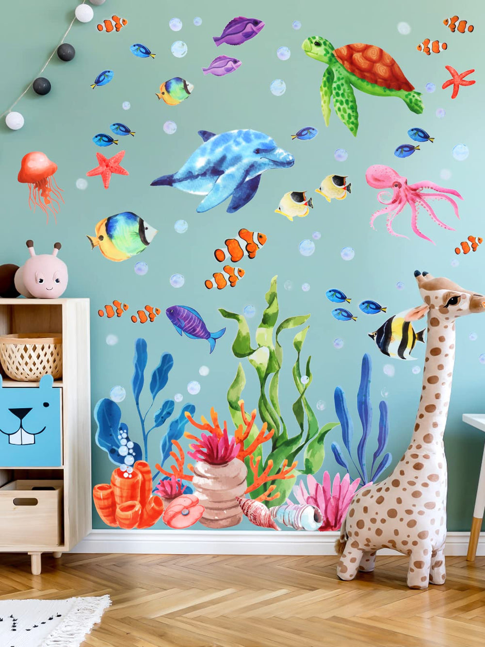 Kalolary Under The Sea sea turtle decal creates friendly focal points in kids rooms