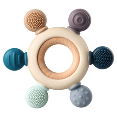 Kalovin baby teether silicone rudder gray held to soothe gums