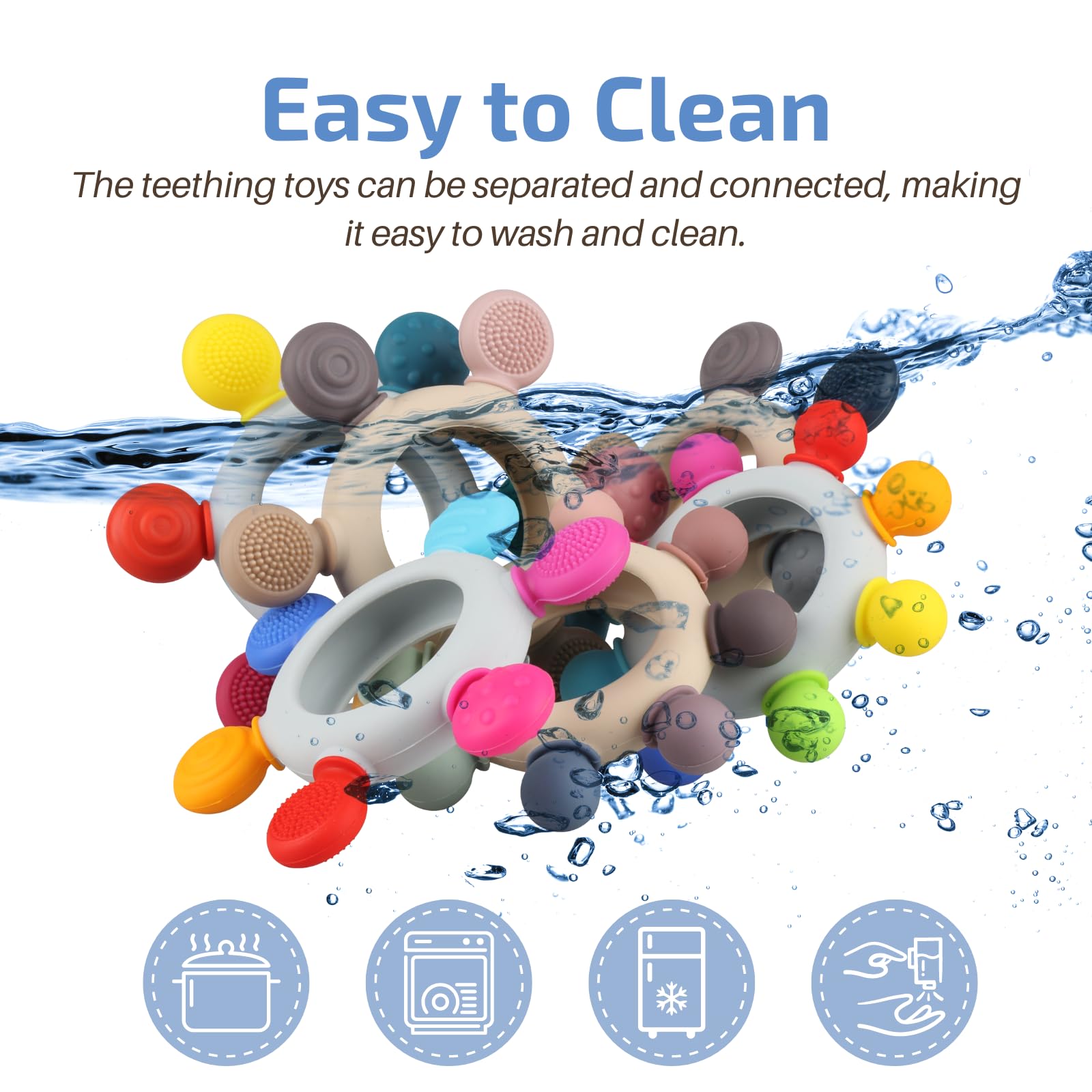 Kalovin teether machine washable gray for easy cleanup