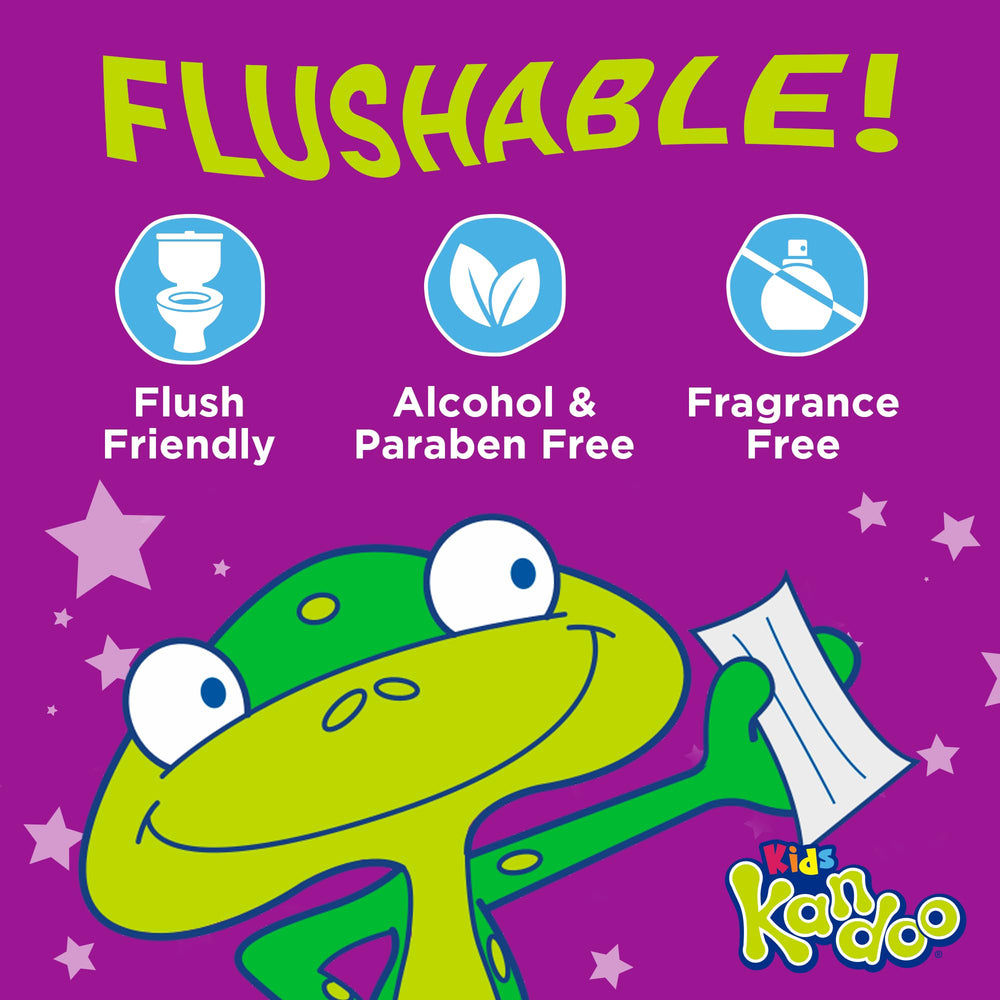 Kandoo wipes used by kids after potty to promote quick, comfortable cleaning.