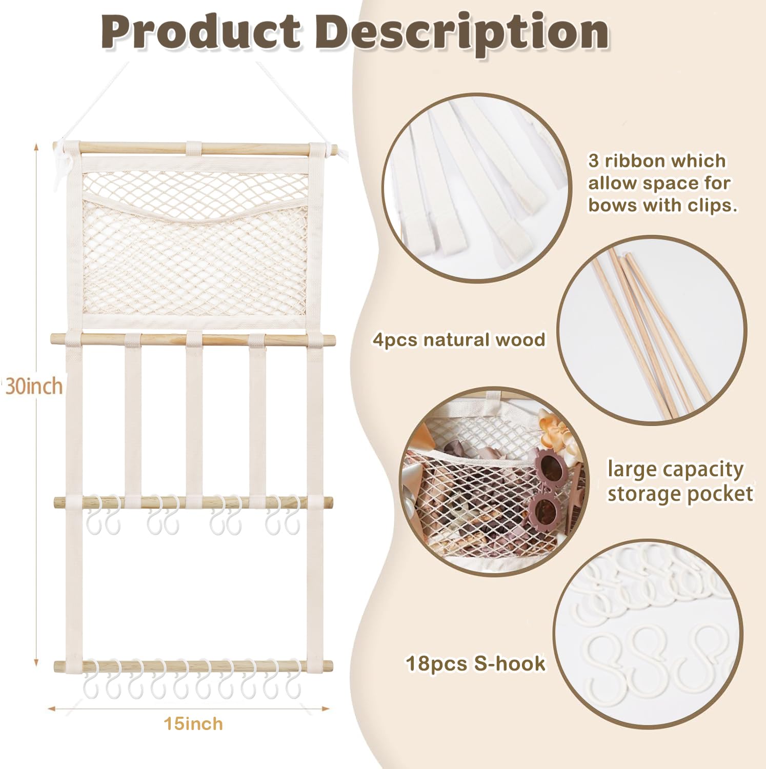 Kangaroo bow organizer wall-hanging wood hooks keeps accessories organized.