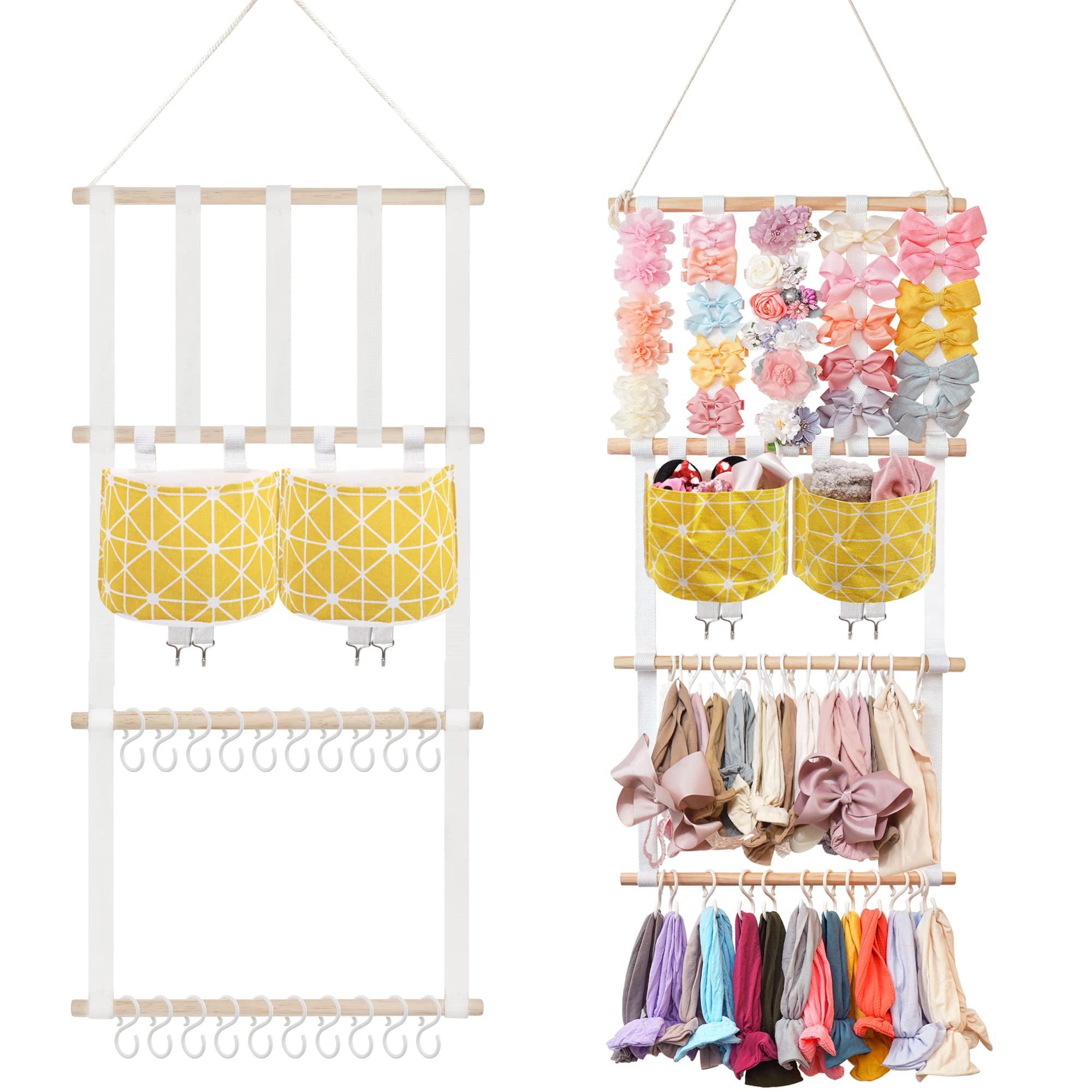 Kangaroo hairband organizer wall-mount shows 20 hooks for easy access to bows.