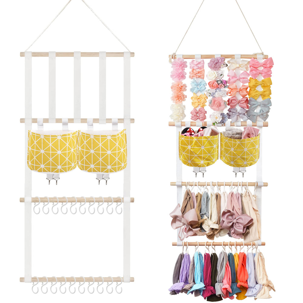 Kangaroo hairband organizer wall-mount shows 20 hooks for easy access to bows.