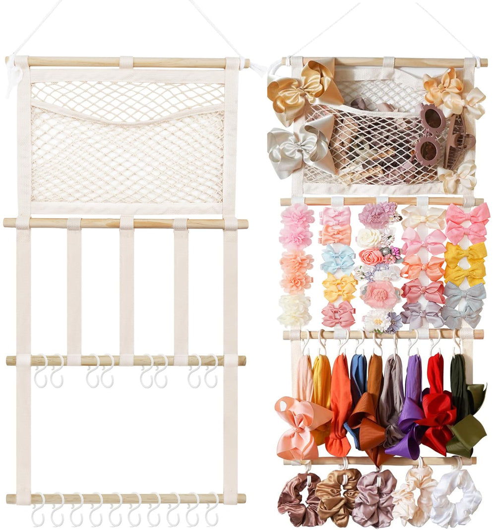 Kangaroo headband holder wall-mount beige displaying tidy bows for quick access.