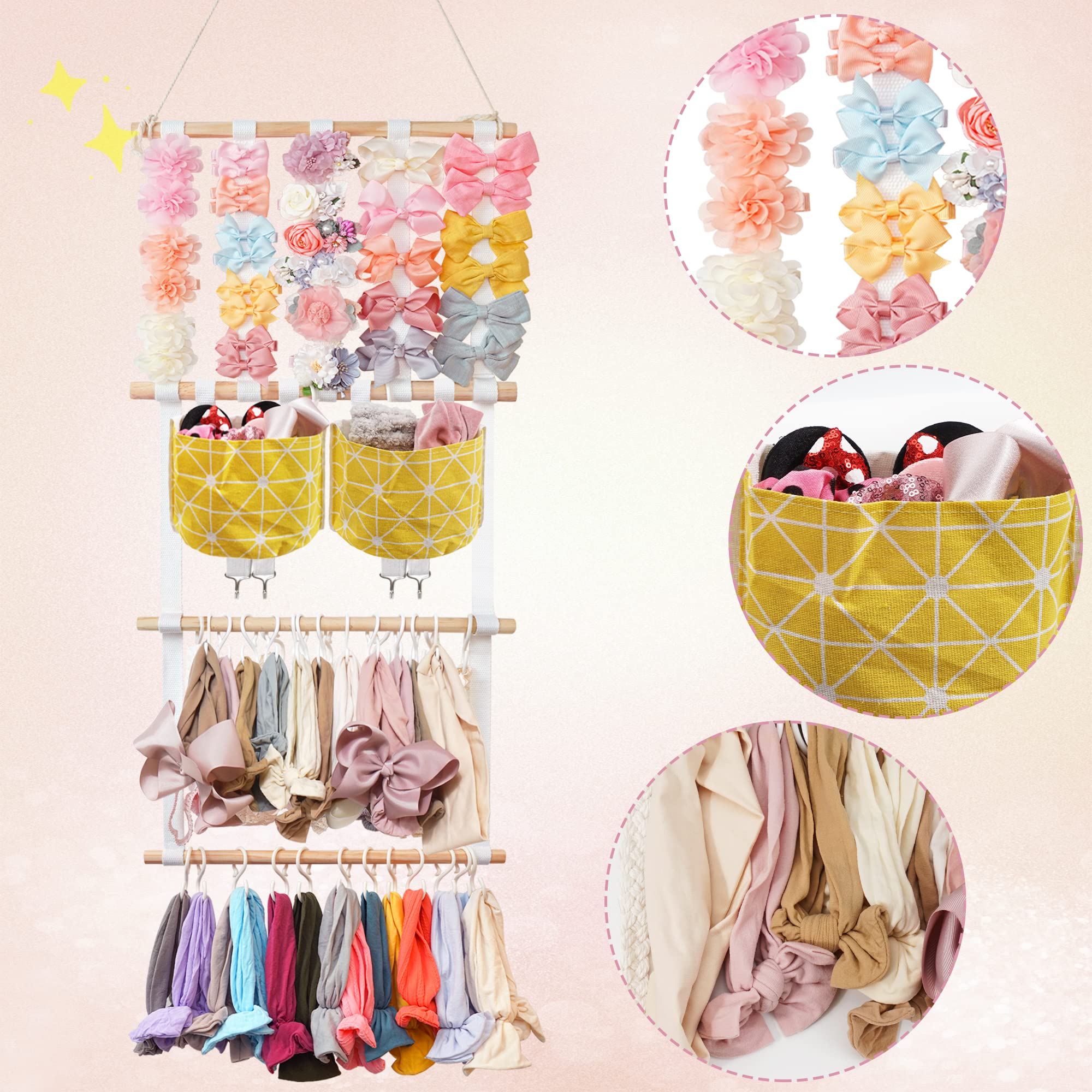 Kangaroo large-capacity holder fits up to 40 headbands for a clutter-free nursery.
