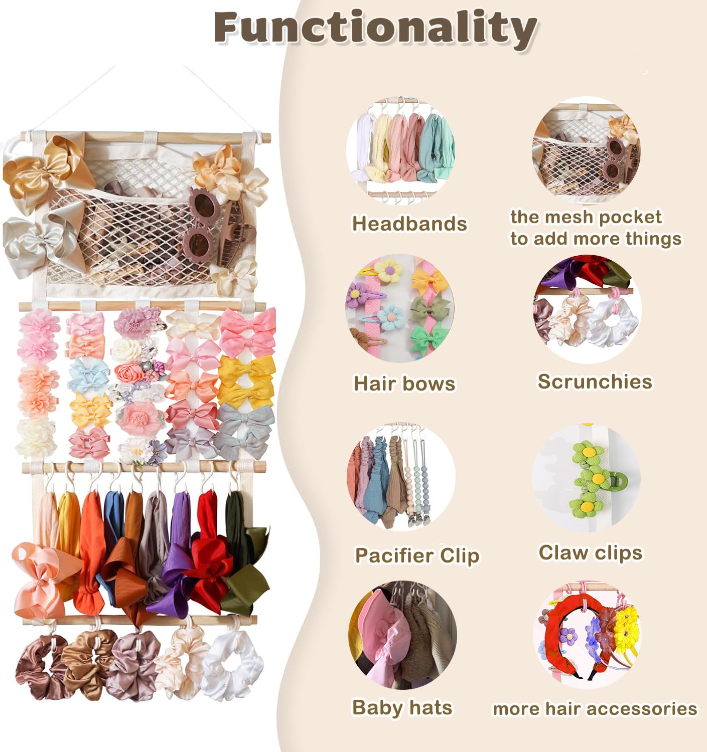 Kangaroo nursery decor headband display showcases baby bows neatly.