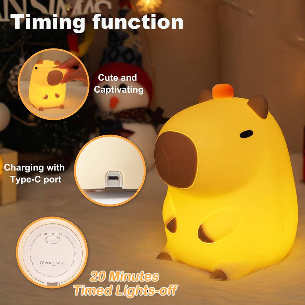 KangTen CHEN Capybara Night Light close-up shows a squeezable silicone surface.
