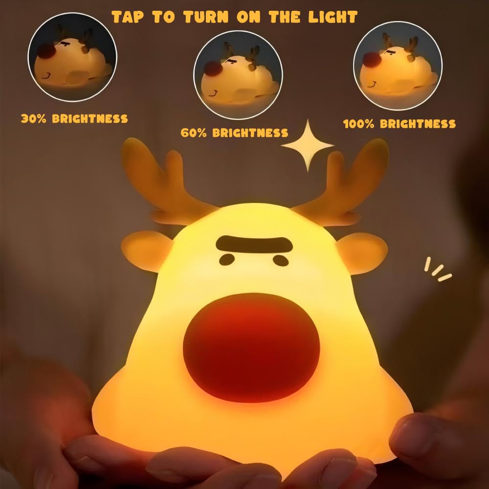 Kapee House reindeer night light demonstrates dimmable brightness for reading and mood lighting