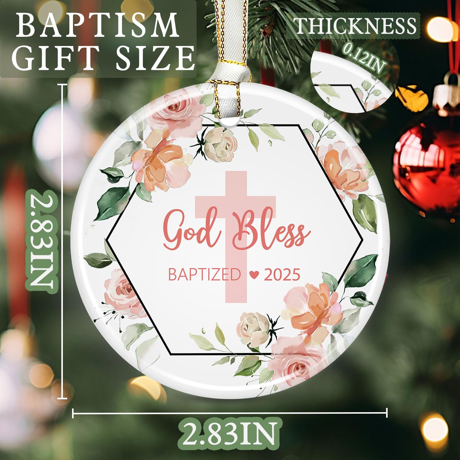 KAPJHRX Godparent Gift Ornament Ribbon - hanging ready with gold edge
