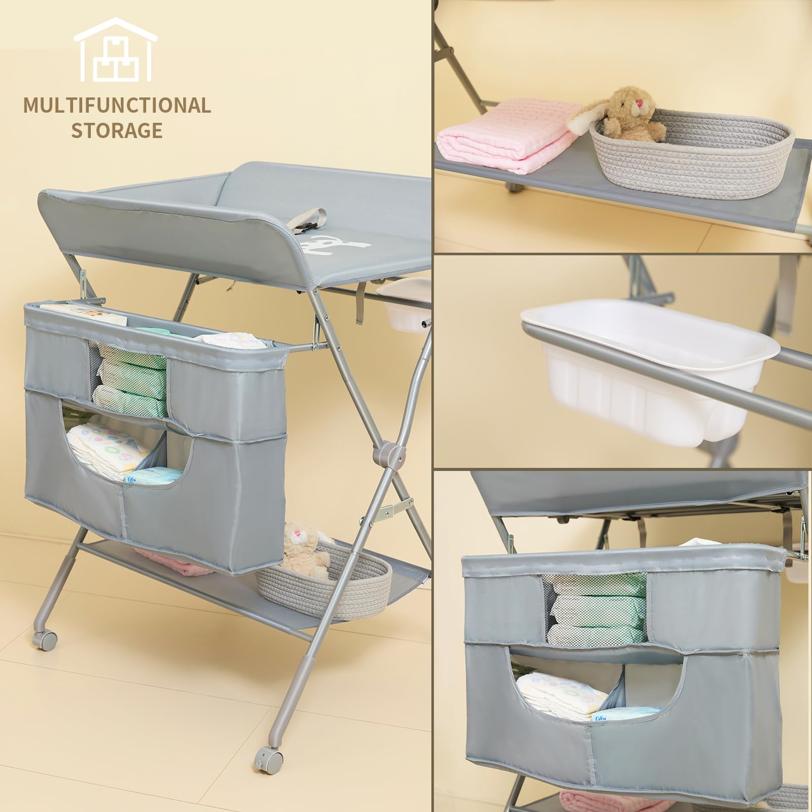 KARAOK changing table large storage bag provides ample diaper storage