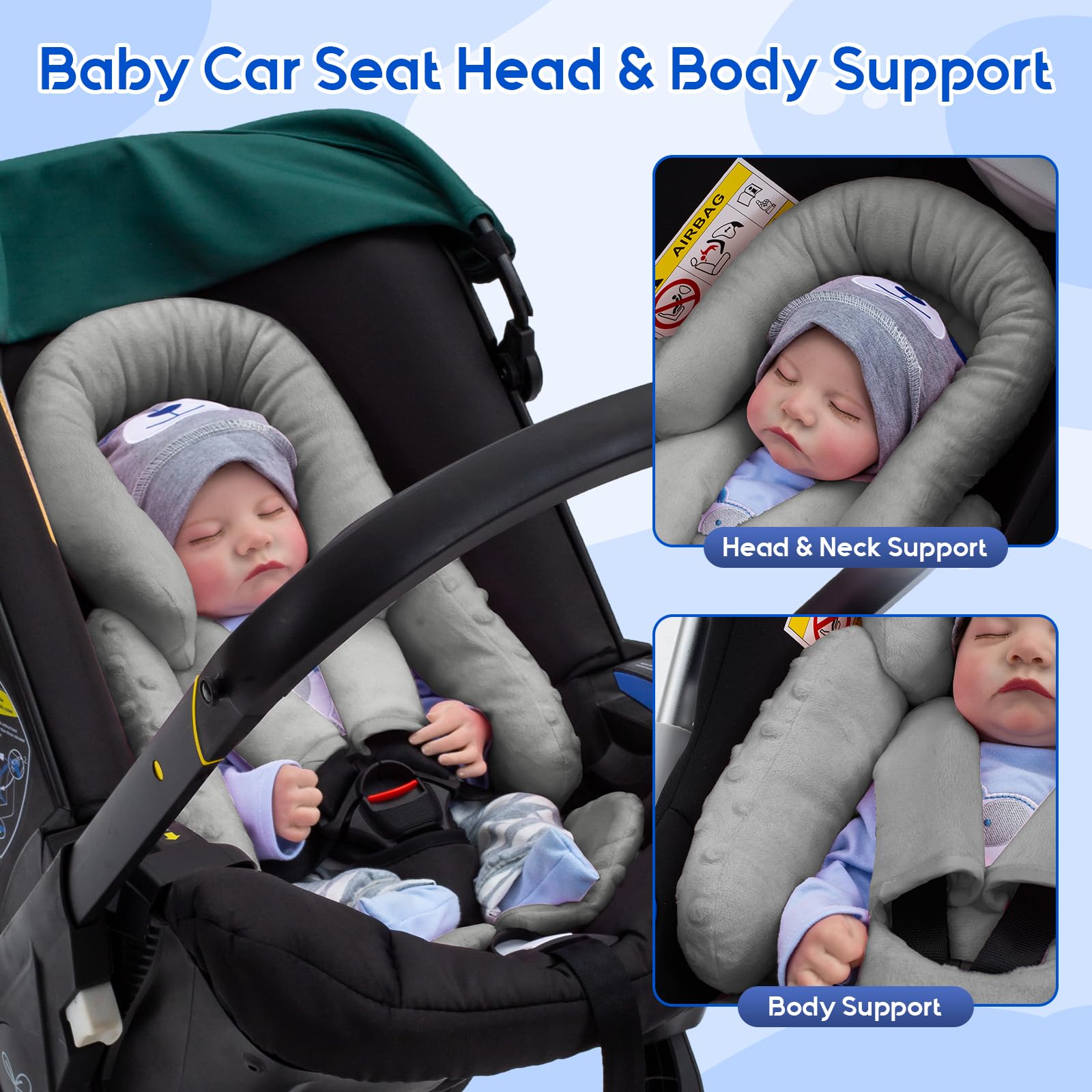 Kaseeous head-body support velvet side pad with 3D foam for secure travel