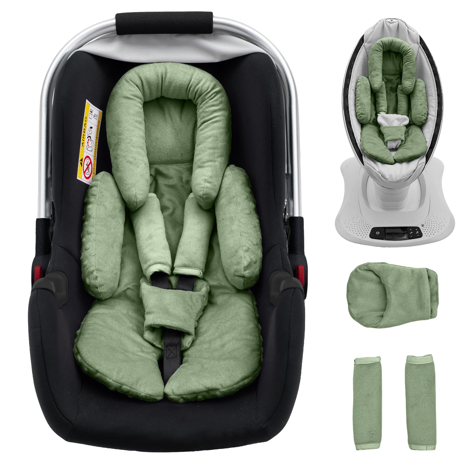 Kaseeous infant head support plush front view provides secure head stability on car rides.