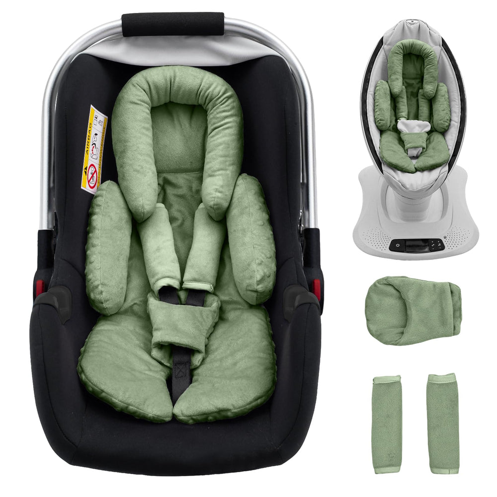 Kaseeous infant head support plush front view provides secure head stability on car rides.
