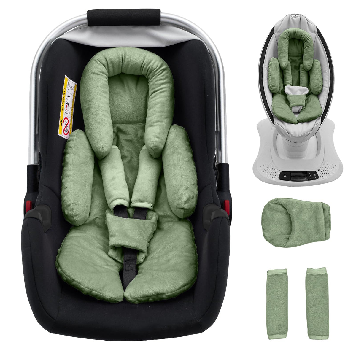 Kaseeous infant head support plush front view provides secure head stability on car rides.
