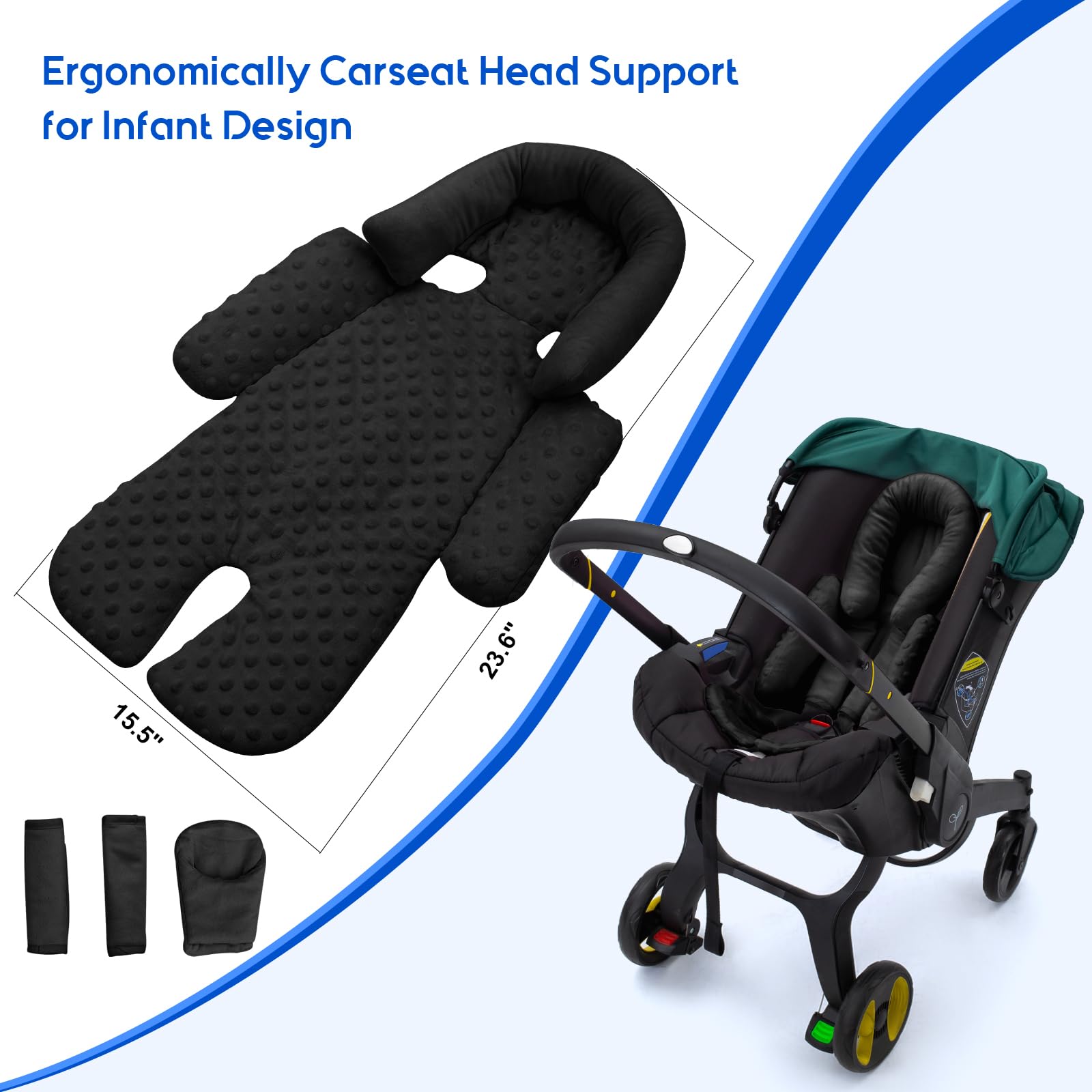 Kaseeous infant car seat insert in use with stroller compatibility.