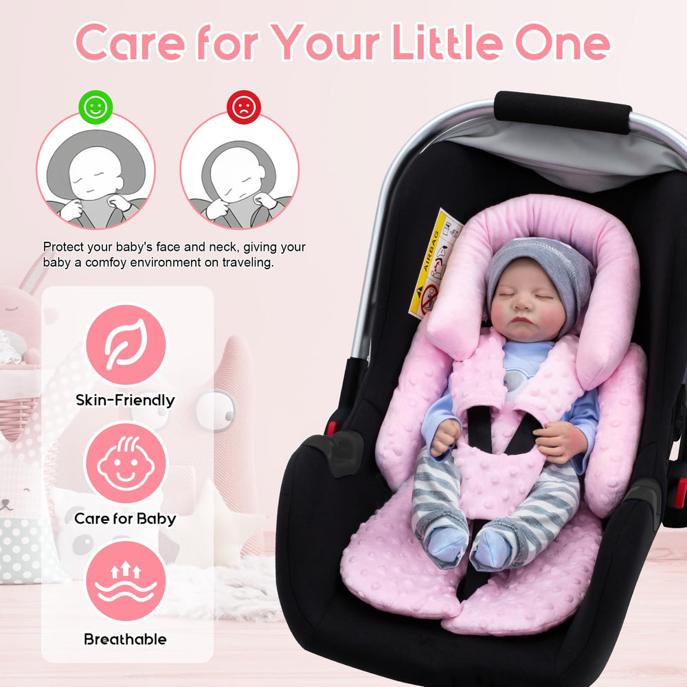 Kaseeous infant seat insert double-sided material showcases plush velvet and 3D bubbles for comfort.