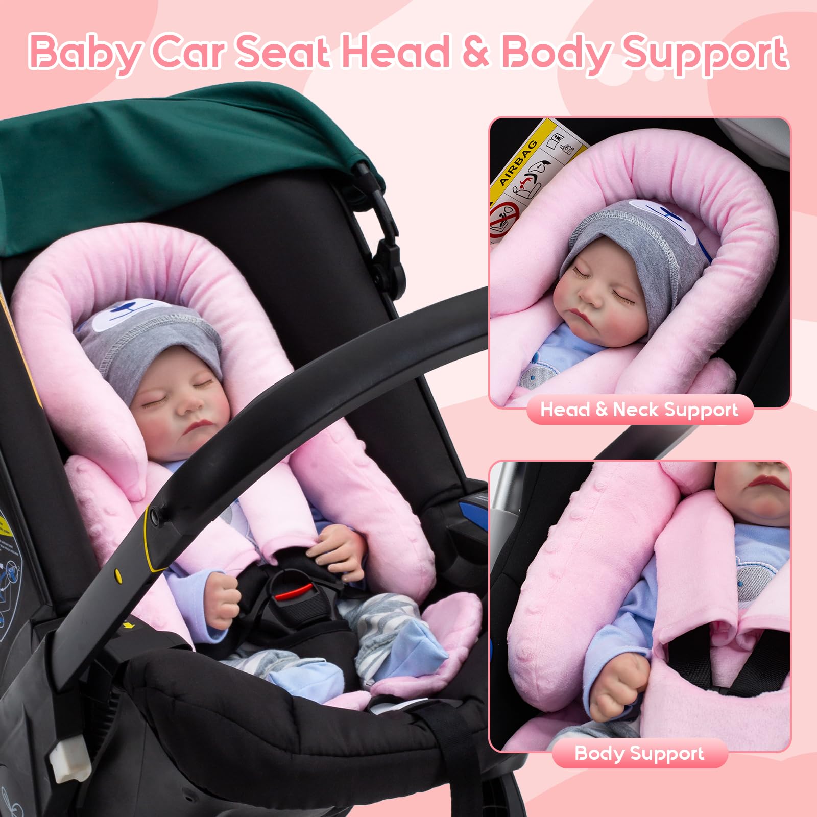 Kaseeous infant seat insert shoulder covers protect neck and face from friction during trips.