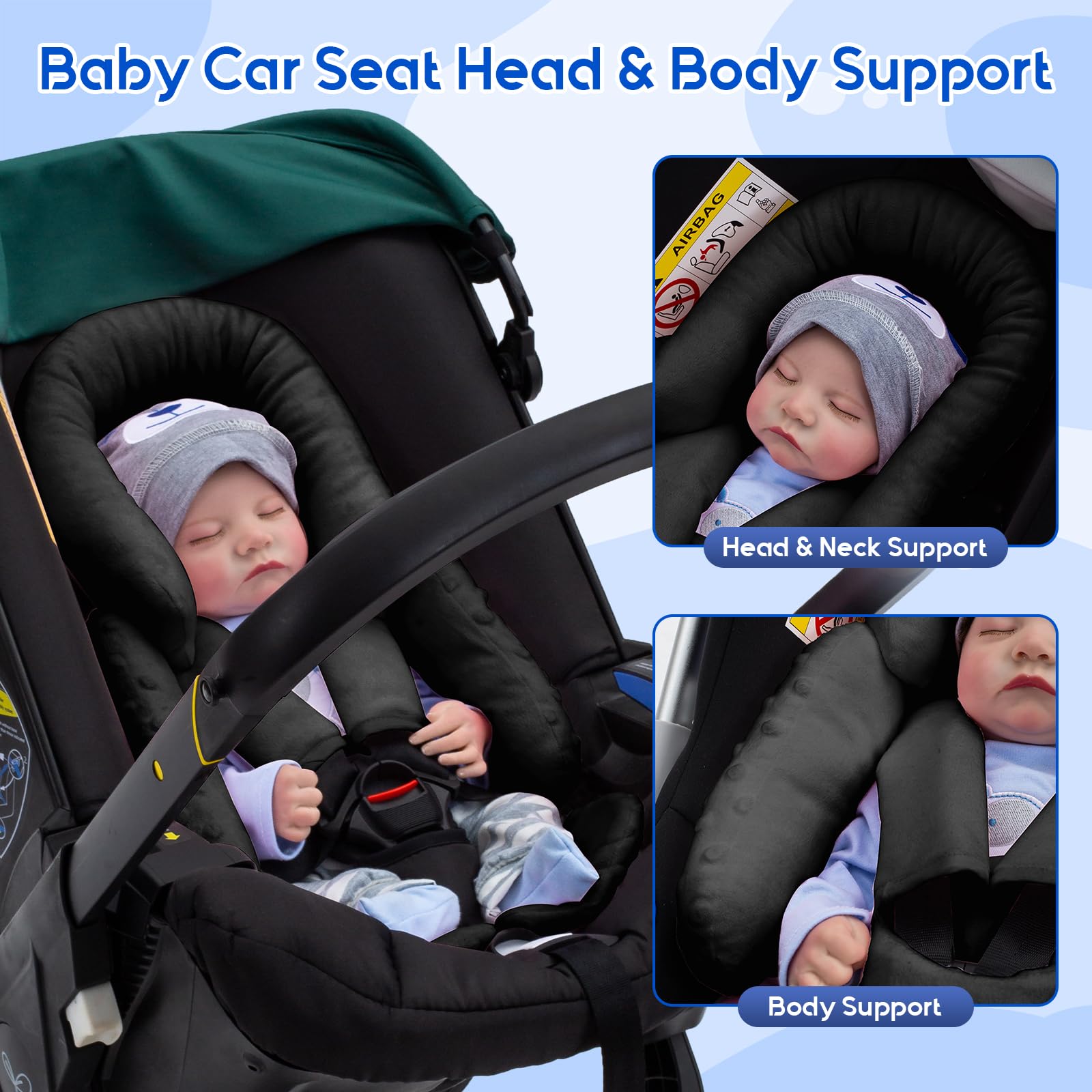 Kaseeous newborn head support side view with cushioned shoulder containment.