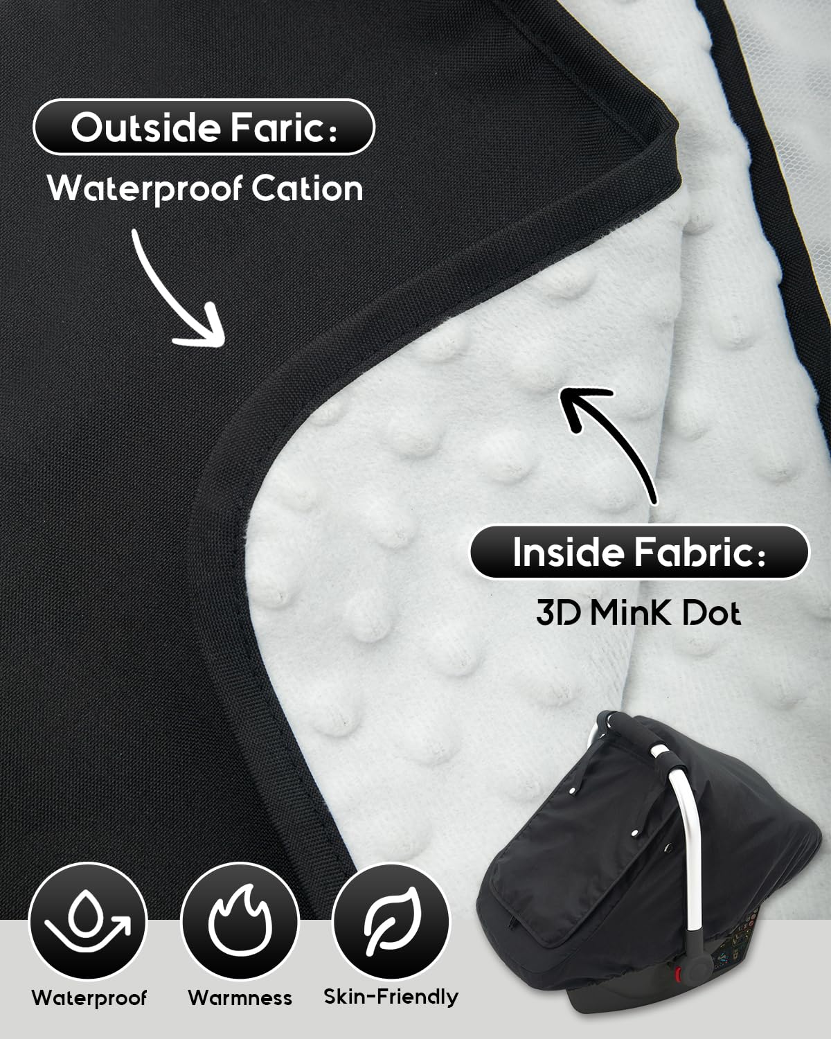 Kaseeous waterproof cover side vent demonstrates airflow for baby comfort in transit.