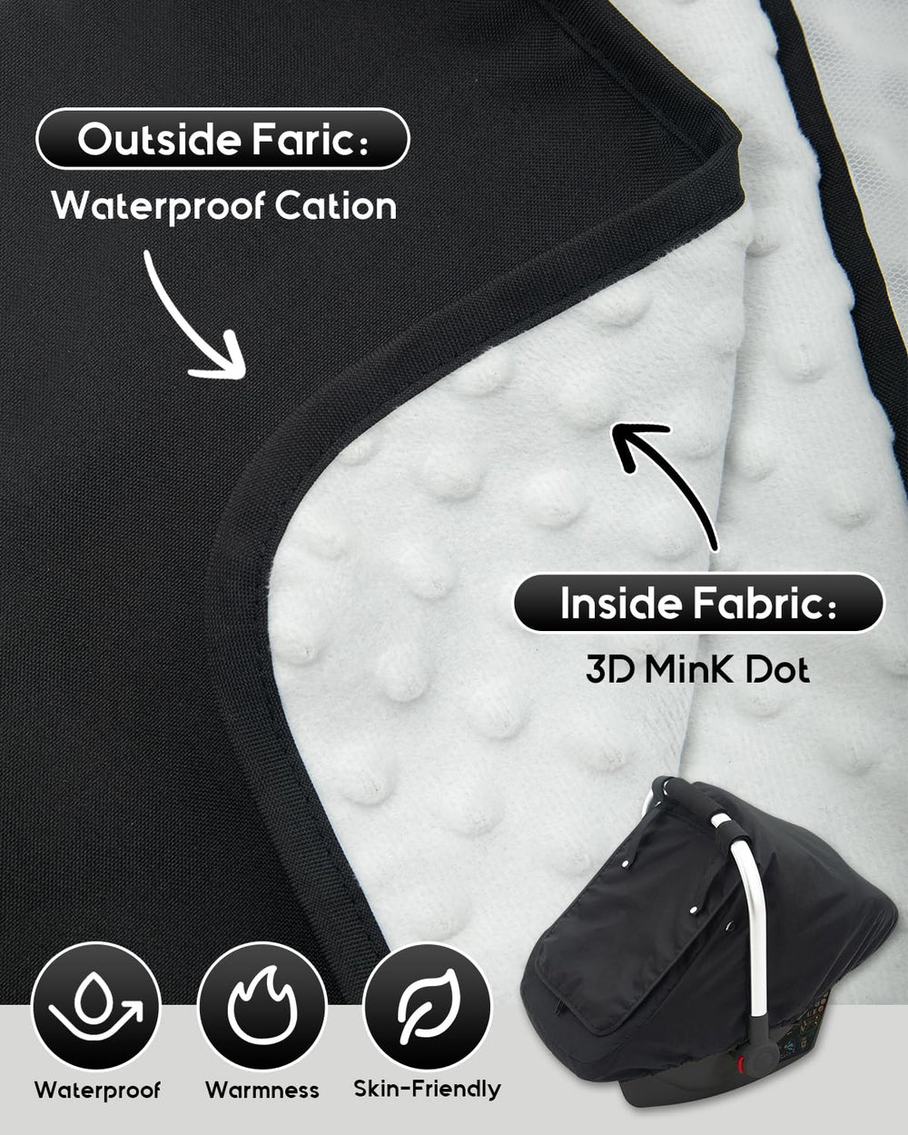 Kaseeous waterproof cover side vent demonstrates airflow for baby comfort in transit.