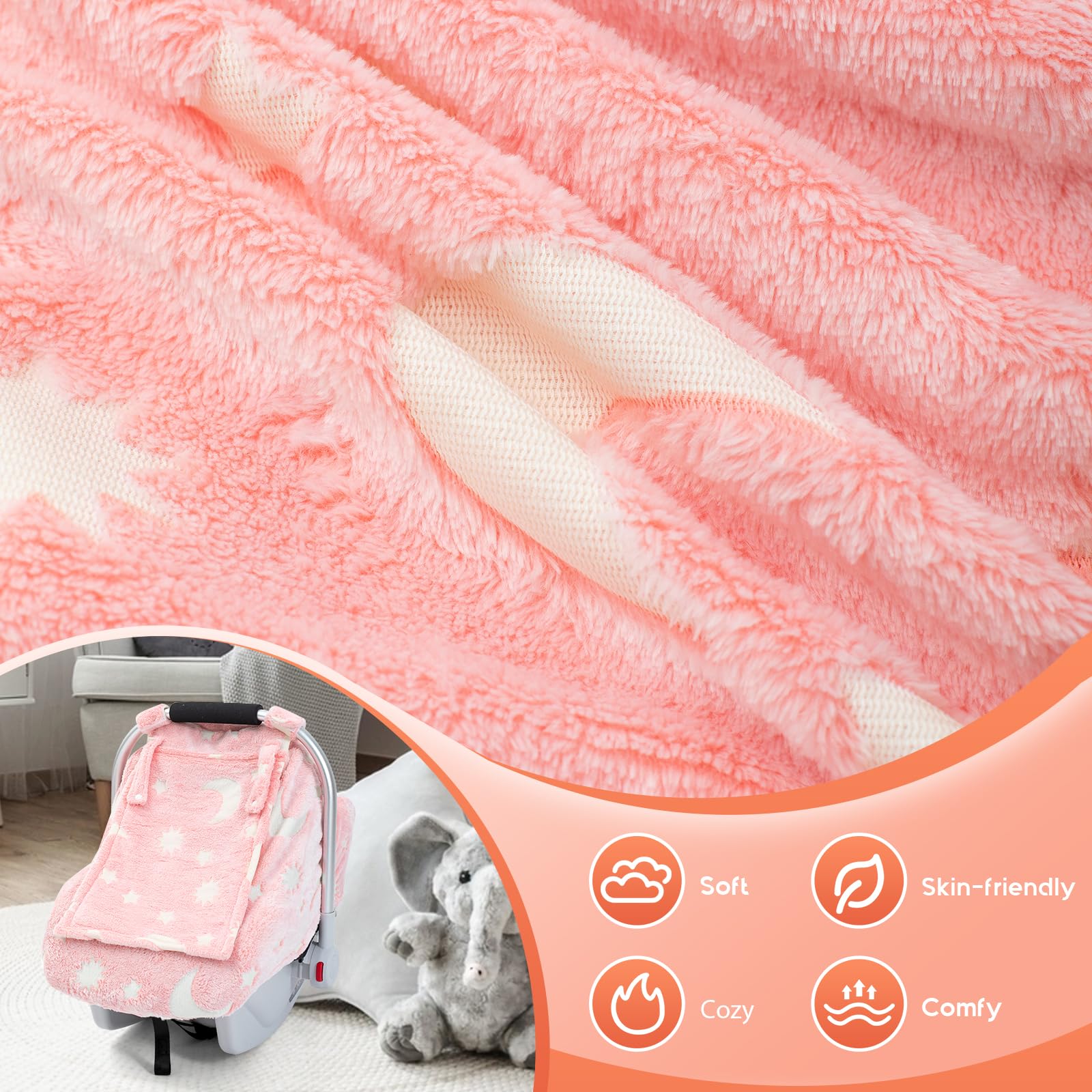 Kaseeous Winter Baby Car Seat Cover Glow in the Dark feature adds playful nighttime visibility.