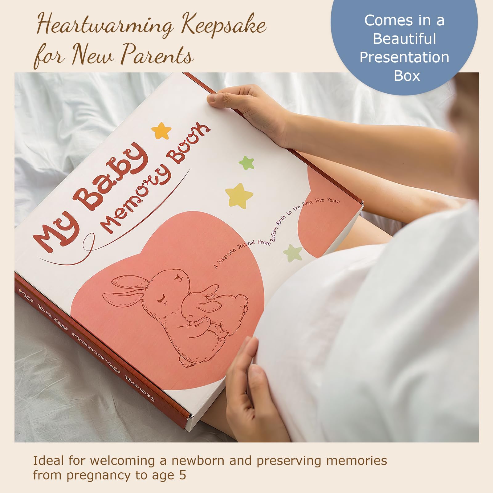 KASFALCI Gift-ready box showcases bunny design for baby showers.
