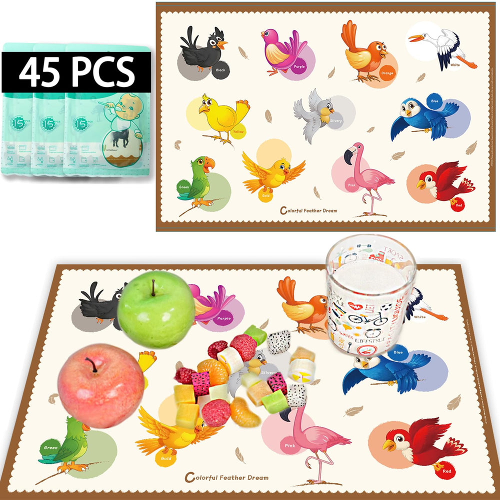 KAshack 45-pack sticky disposable placemats with bird design keep meals clean on the go