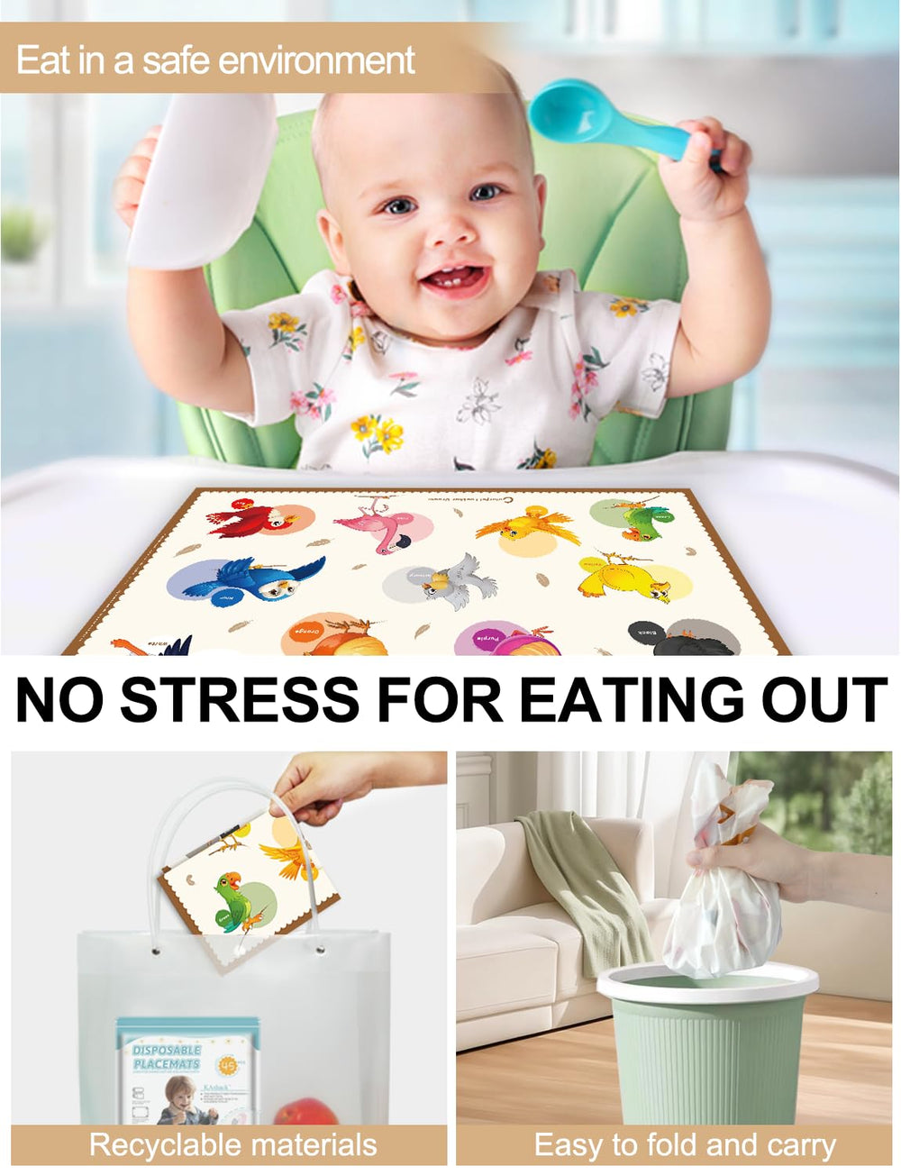 KAshack travel-friendly placemats are lightweight for outings with toddlers