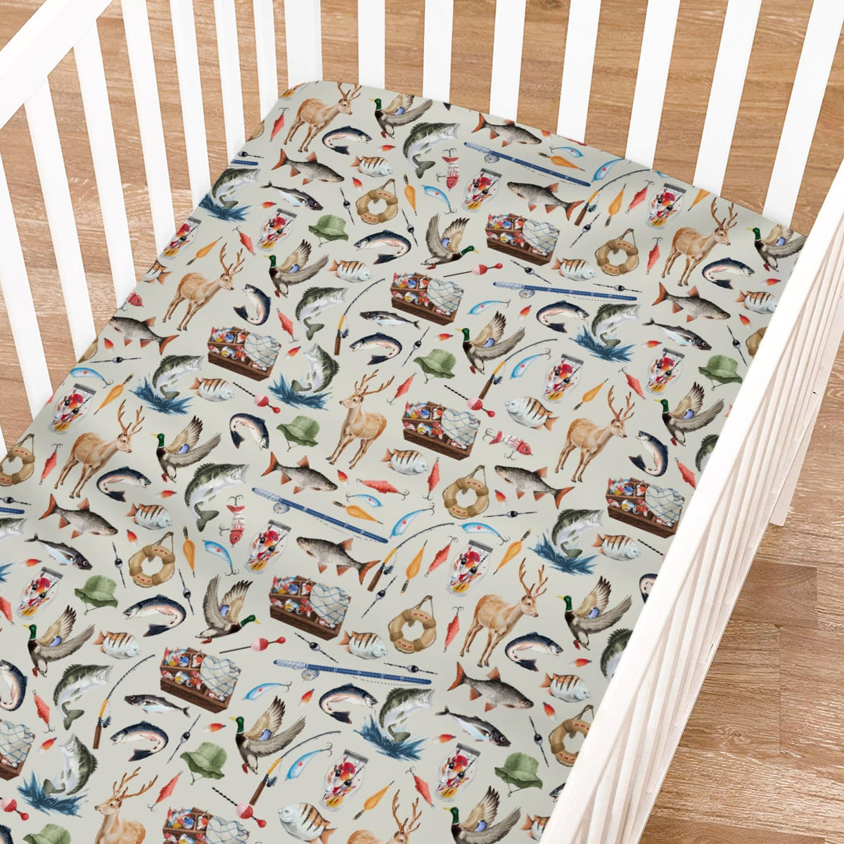 KASTLEE vintage hunting fishing deer crib sheet with snug fit for standard cribs