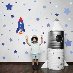 Kasubeso large rocket and star wall decals brighten kids' rooms with an inspiring space theme.