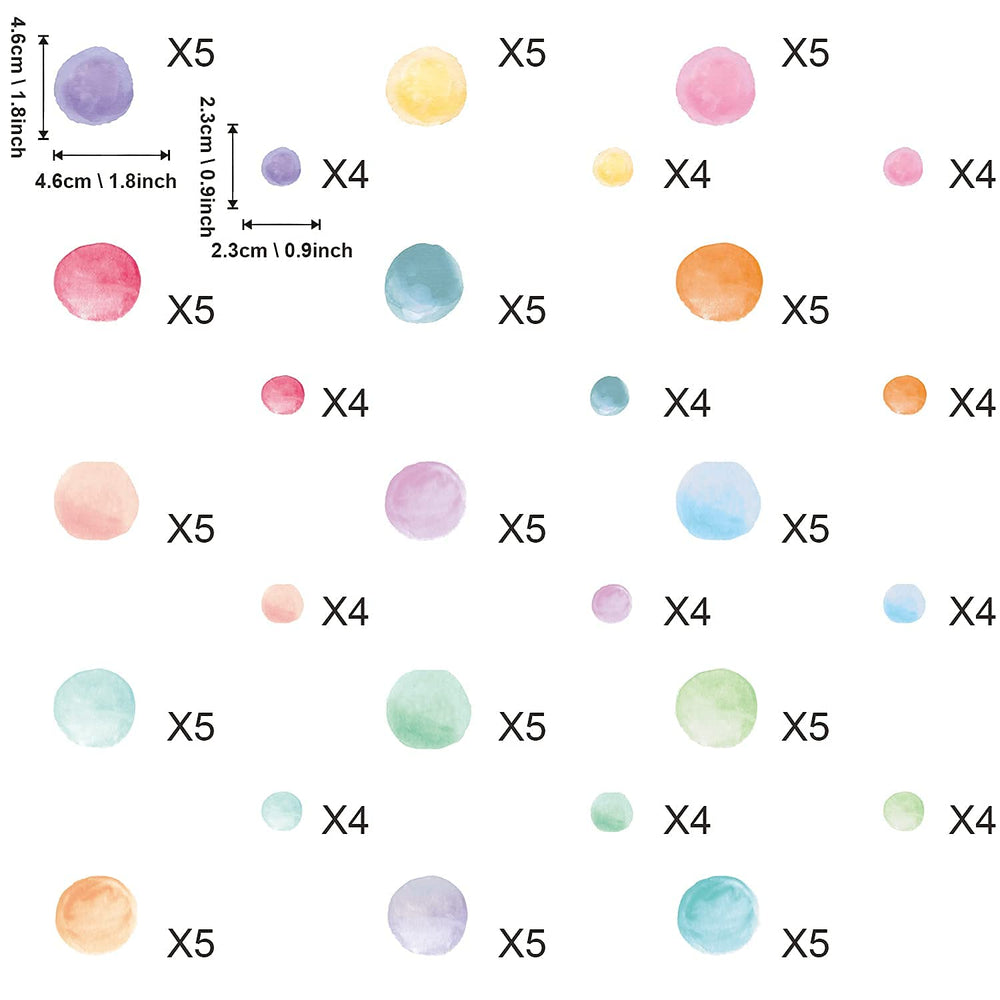 Kasubeso pastel polka dots wall stickers soften bedroom decor with gentle color.
