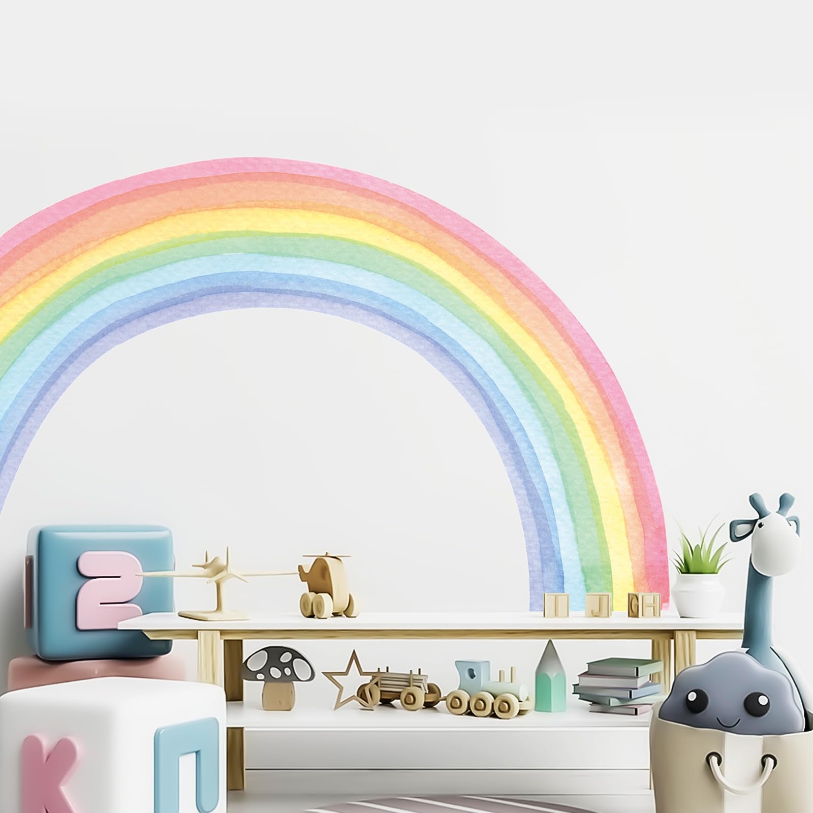 Kasubeso rainbow wall decal easy-clean surface keeps colors vibrant.