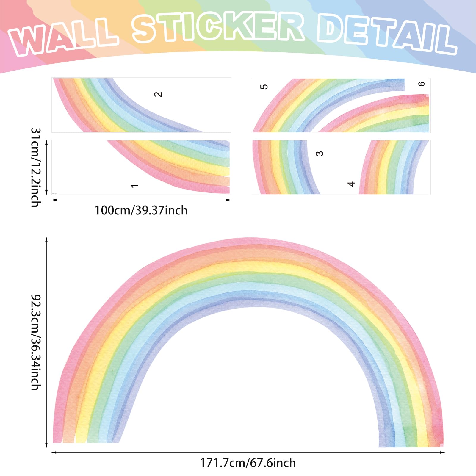 Kasubeso rainbow wall decal self-adhesive vinyl sticks smoothly to clean walls.