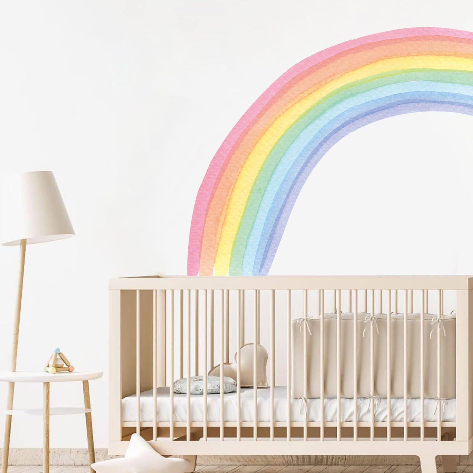 Kasubeso rainbow wall decal two-person install prevents bubbles and wrinkles.
