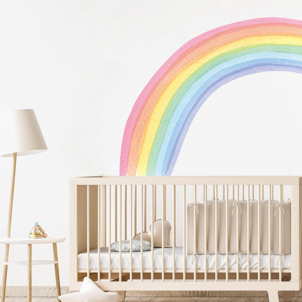 Kasubeso rainbow wall decal two-person install prevents bubbles and wrinkles.