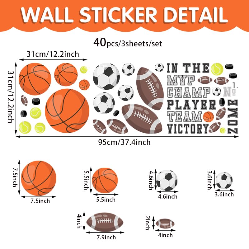 Kasubeso sports wall decals three-sheets layout offers versatile placement ideas.