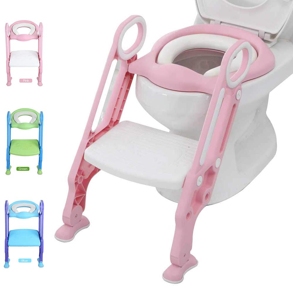 KATARUS potty-training seat with step stool pink-white; easy climb for toddlers