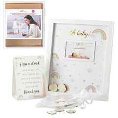 Kate Aspen Boho Rainbow guestbook front with Oh Baby gold foil keepsake